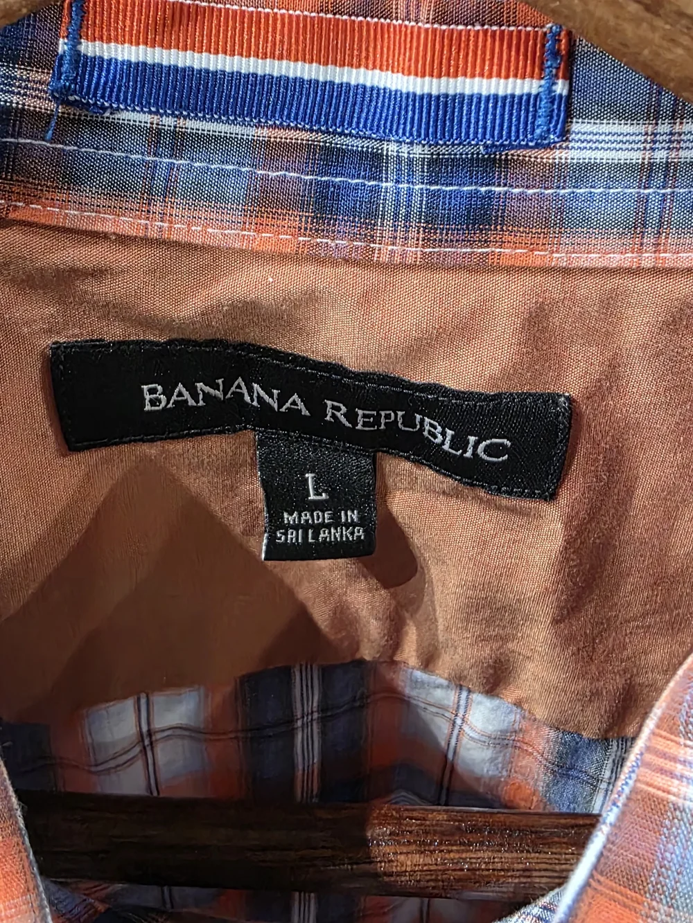 Banana Republic Orange & Blue Plaid Cotton Button-Down Shirt